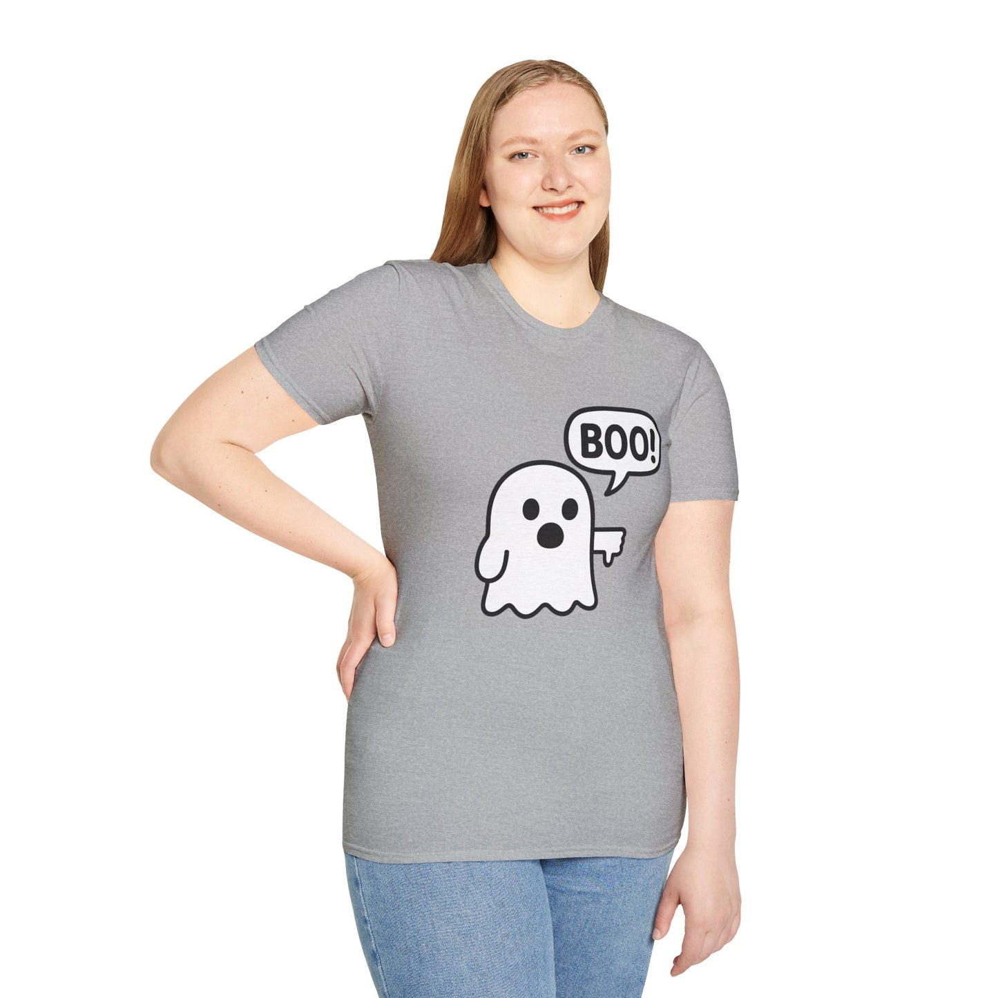 Cute Ghost Thumbs-Down 'Boo' Tee | Funny Halloween Play on Words Shirt | Spooky Season Ghost Tee | Fall Coquette Aesthetic Tee