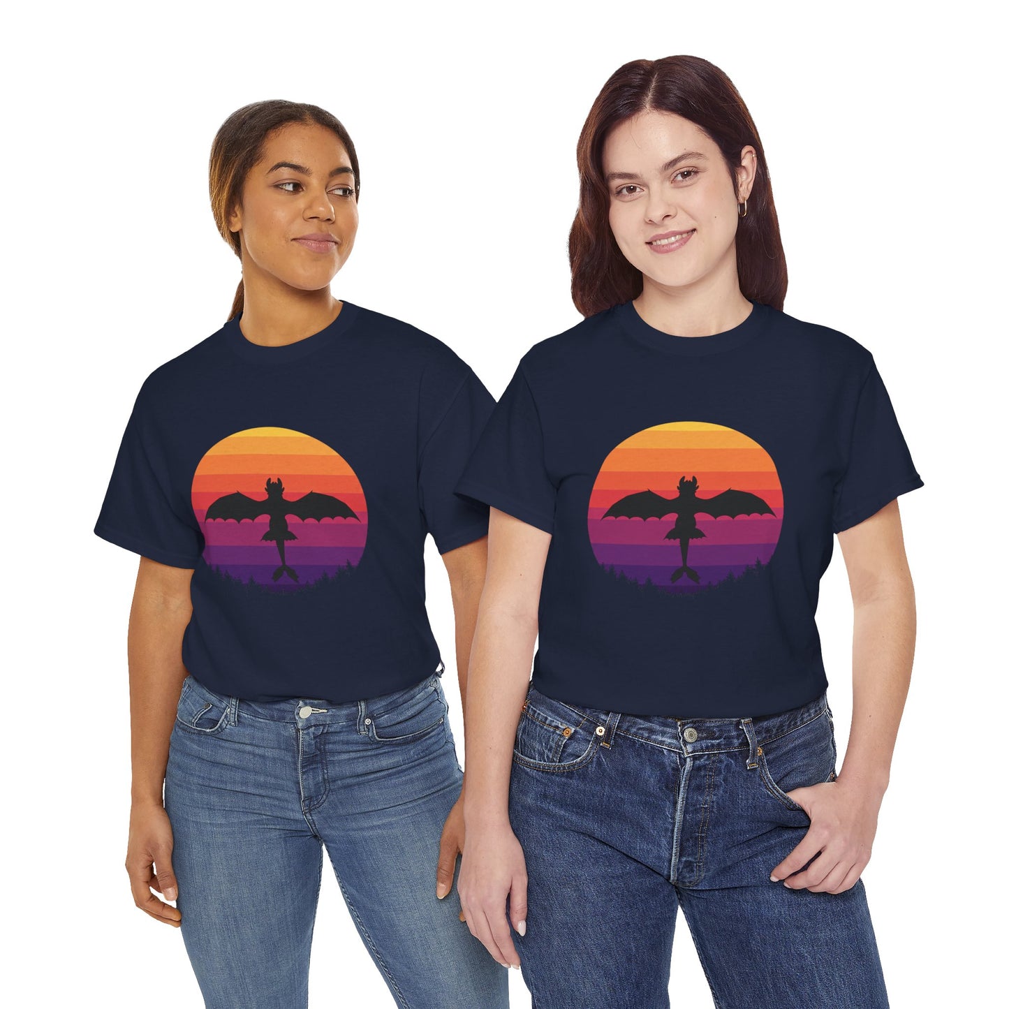 Night Dragon Sunset T-Shirt | Retro Dragon Silhouette Tee | Fantasy Dragon Shirt | Unisex Graphic Tee | Gift for Dragon Lovers