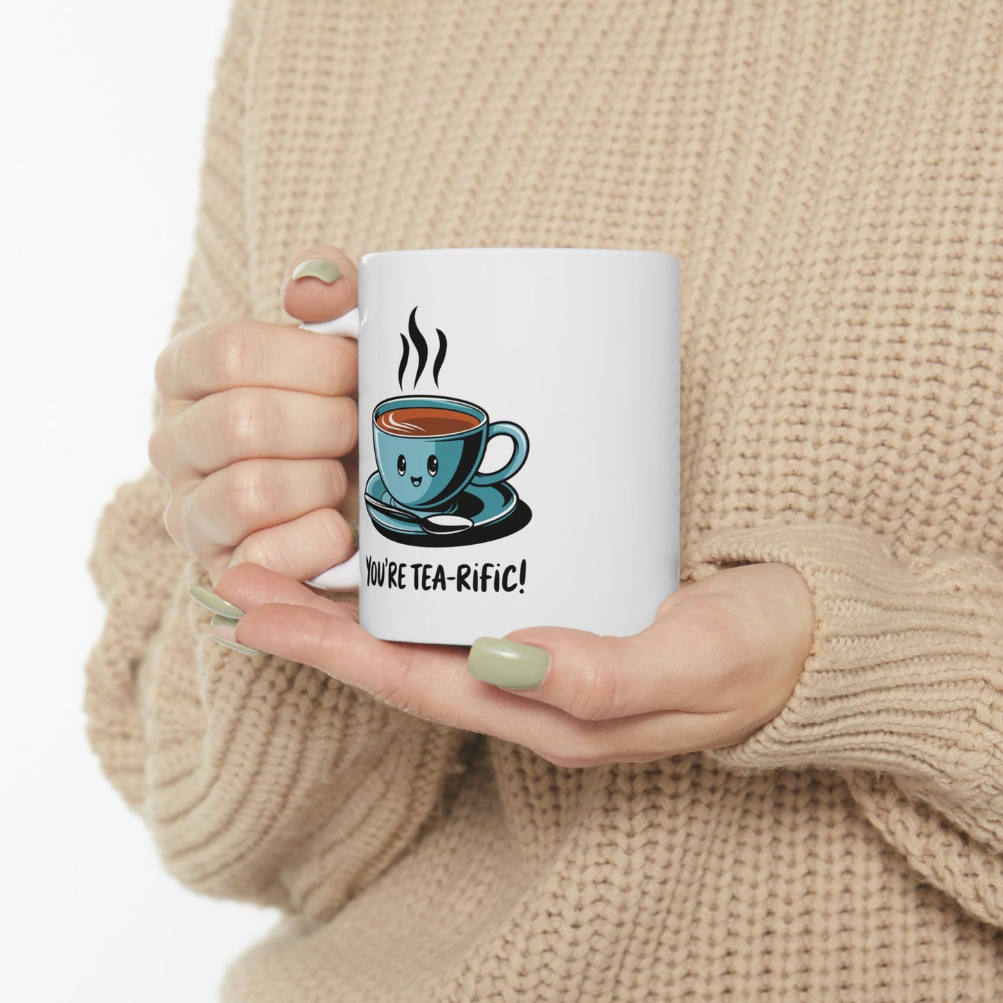 “You’re Tea-rific!” Tea Pun Mug | Cute Kawaii Tea Cup Mug | Funny Tea Lover Gift | Positive Vibes Ceramic Mug | Tea Time Kitchenware
