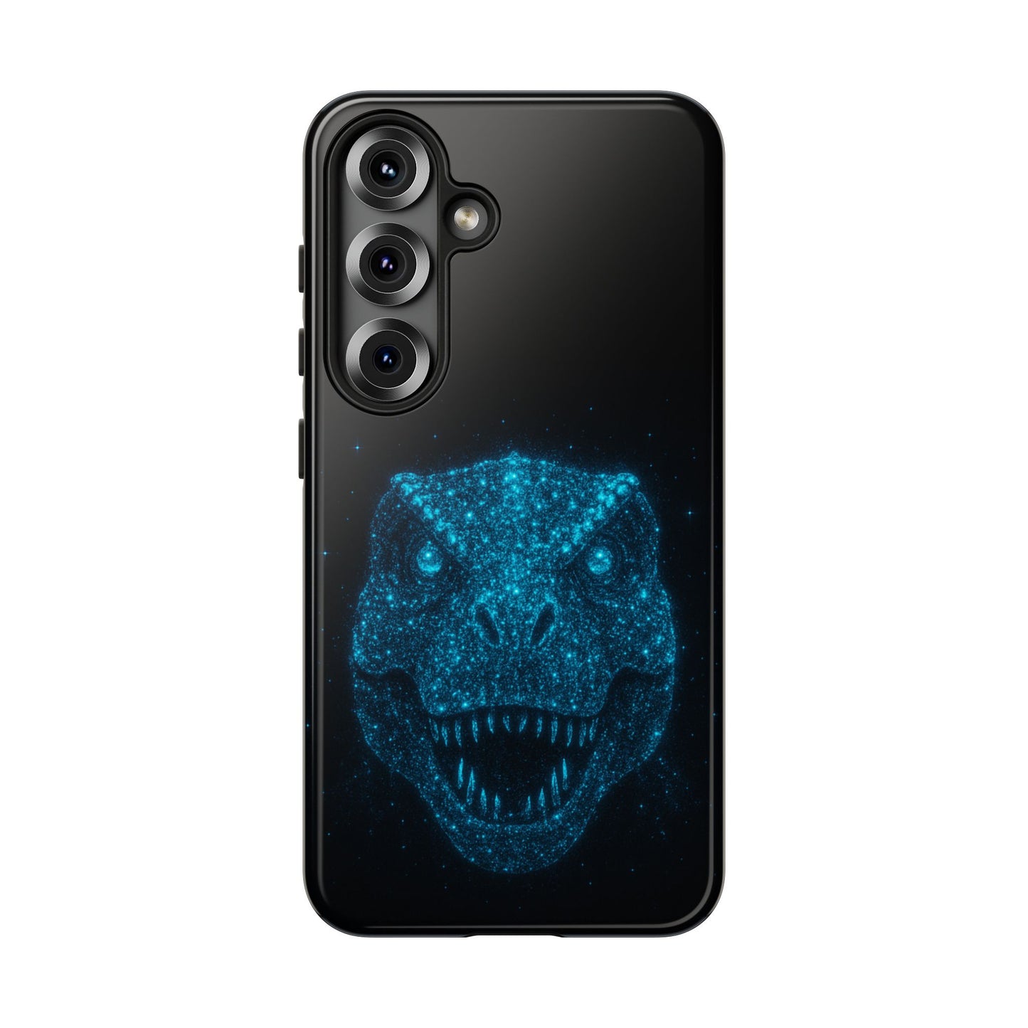 Bioluminescent T-Rex Samsung Case - Galaxy Tough Dual-Layer Cover, Cosmic Dino Particle Design, S25 S24 S23 Gift