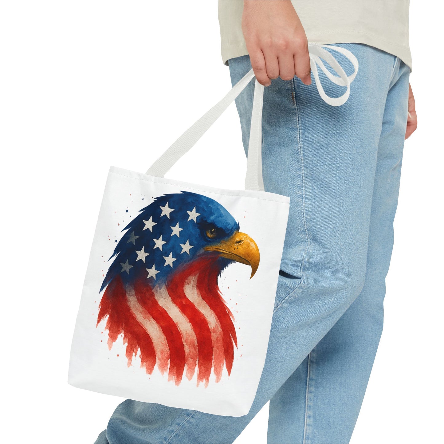 Patriotic Eagle Tote Bag USA Flag Canvas Carryall - Eco-Friendly Independence Day, Memorial Day Gift for Veterans, Reusable Shopping Bag