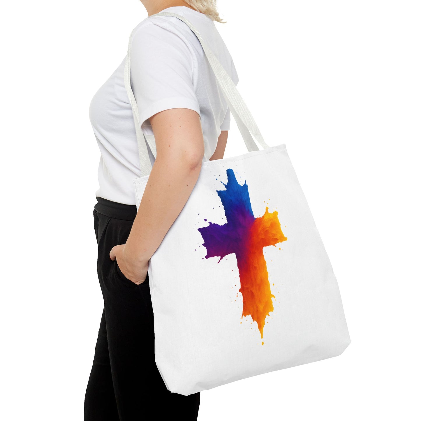 Watercolor Cross Tote Bag, Faith Tote, Christian Gift Bag, Religious Art Shoulder Bag, Inspirational Everyday Carry, Spiritual Cross Design Tote