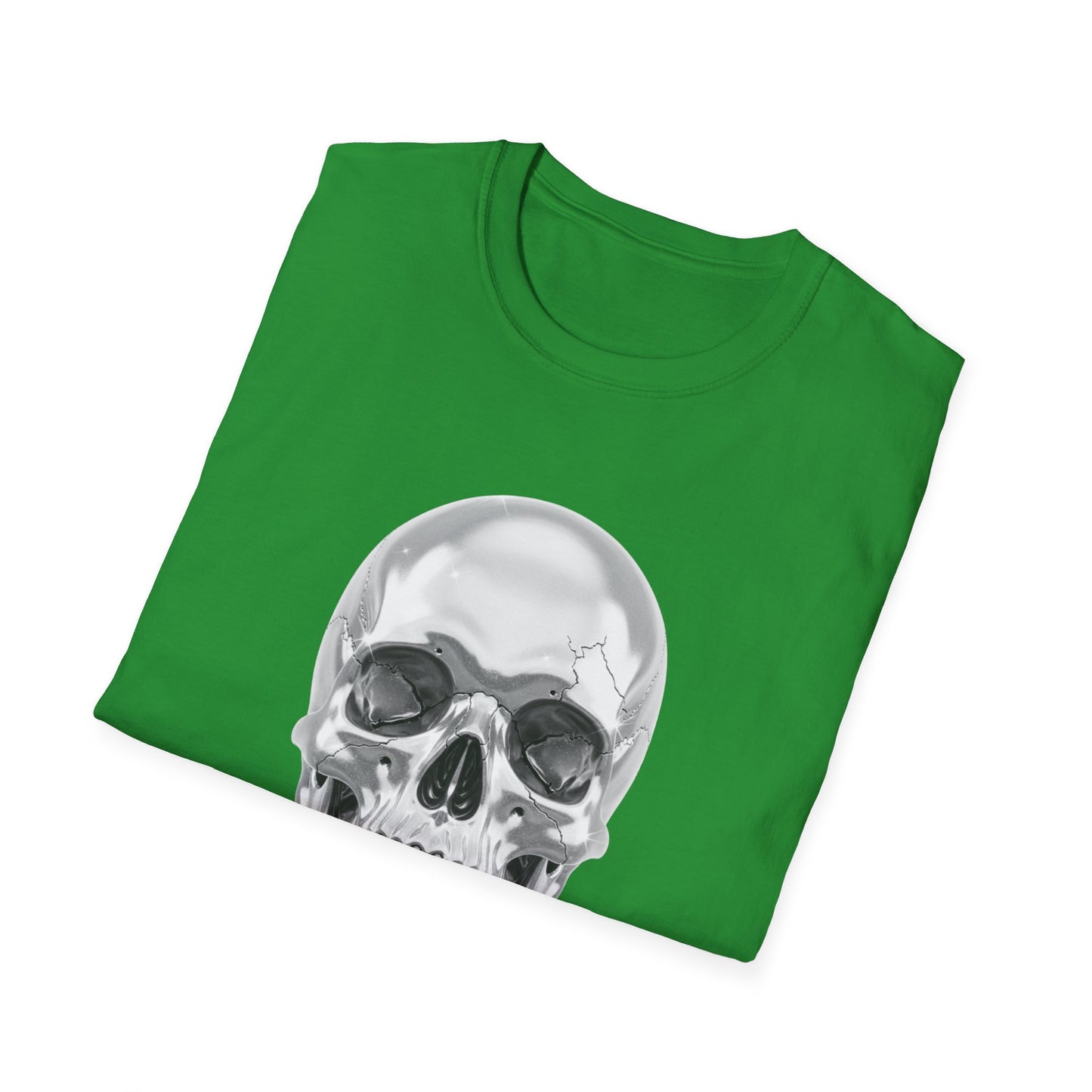 Chrome Skull Graphic Tee - Edgy Metallic Skull Shirt - Retro Rock Vibe, Dark Aesthetic, Unisex Cool Gift - Trendy Fashion Statement Top