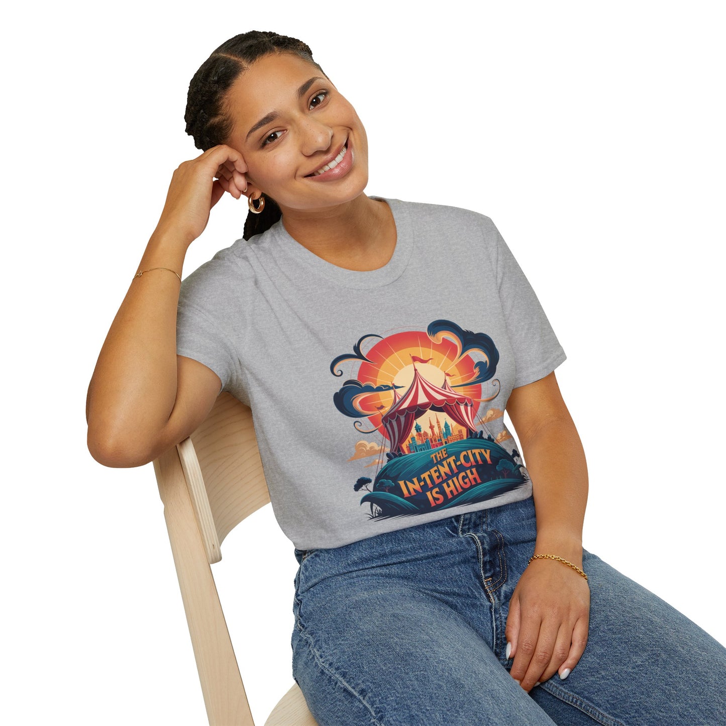 In-Tent-City Is High Retro Camp T-Shirt | Vintage Circus Tent + Cityscape Graphic | Funny Outdoors Urban Adventure Tee | Unisex Camper Shirt