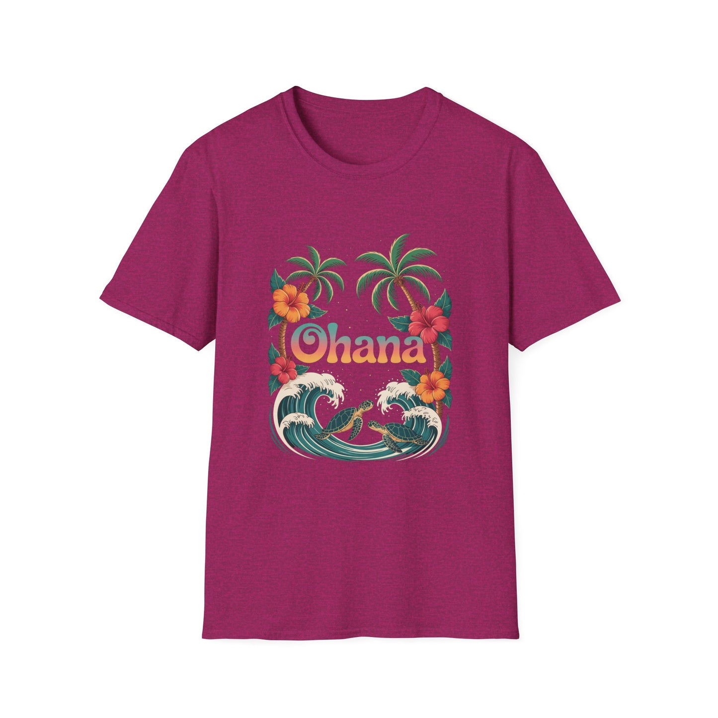 Ohana Shirt - Retro Hawaiian Sea Turtle & Palm Tree Graphic Tee - Tropical Beach Family Gift, Summer Vacation Aesthetic T-Shirt