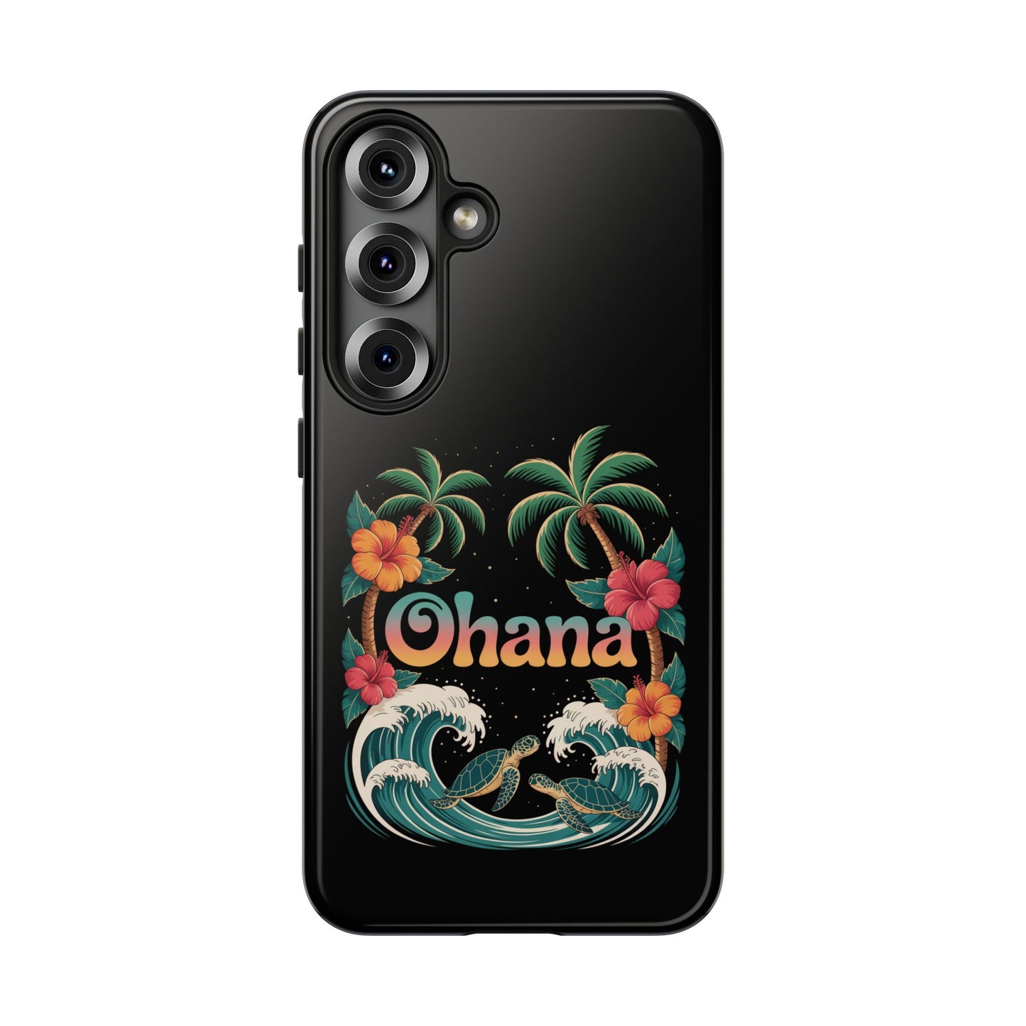 Tropical Ohana Samsung Case - Summer Beach Phone Cover - Hawaiian Palm & Hibiscus Design - Rugged & Glossy Protector for Galaxy