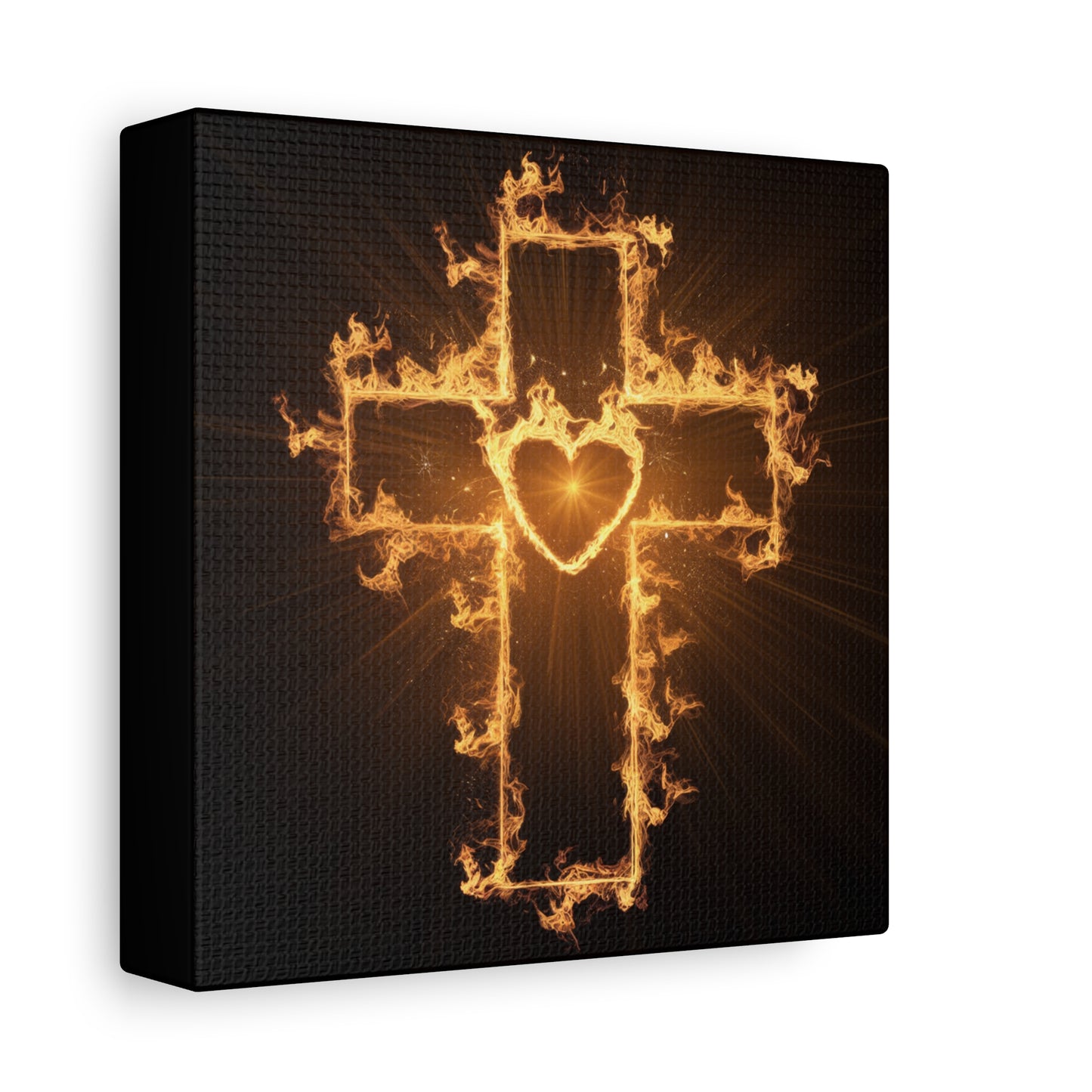 Flaming Heart and Cross Christian Wall Art Canvas