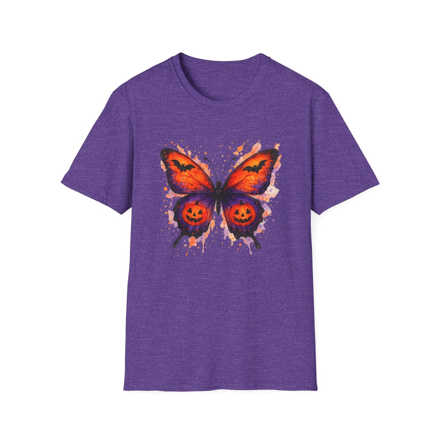 Halloween Watercolor Butterfly T-Shirt - Pumpkin Butterfly Tee, Spooky Butterfly Shirt, Bat and Jack-O'Lantern Wings, Fall Aesthetic Tee