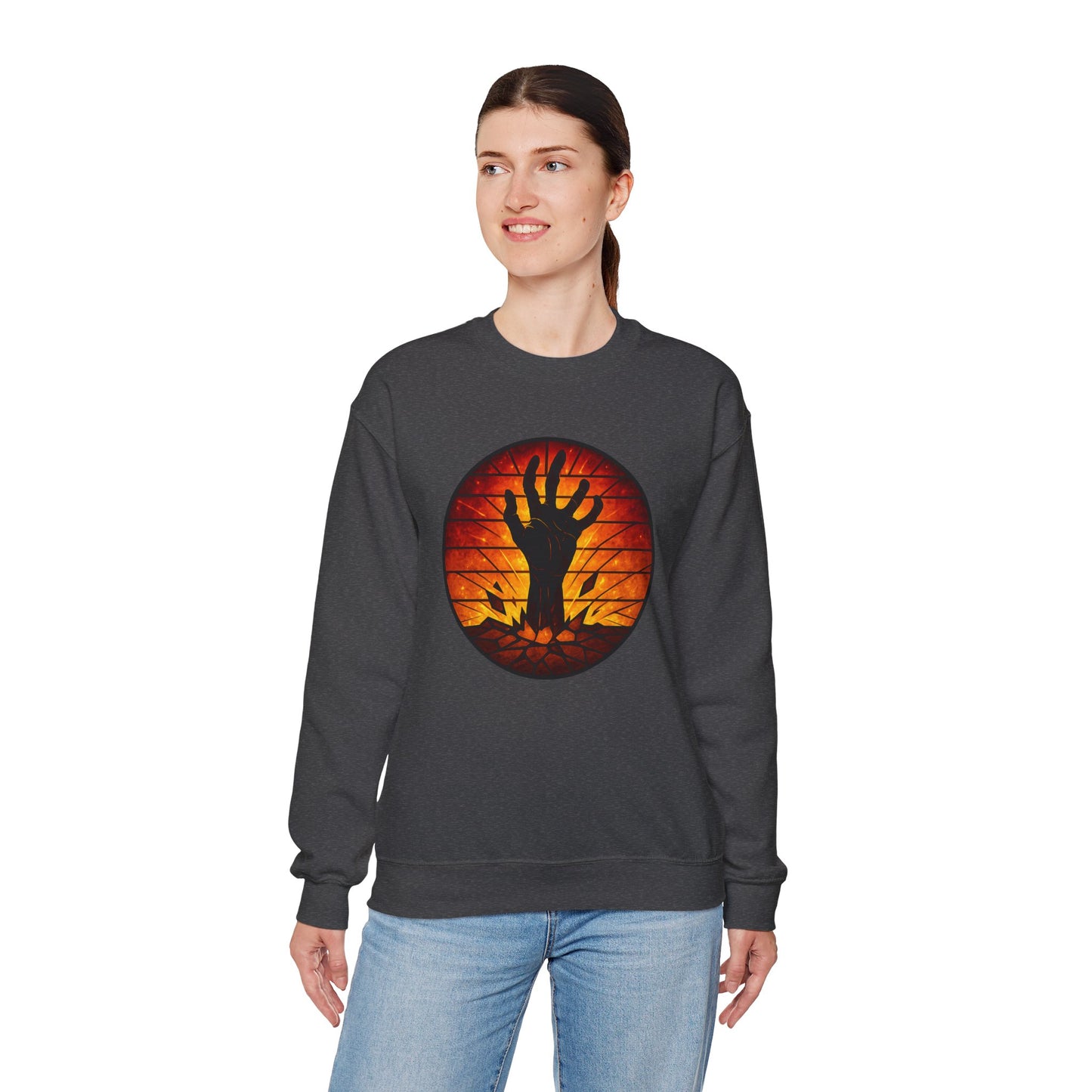 Zombie Hand Sweatshirt, Creepy Rising Hand Crewneck, Halloween Graveyard Sweatshirt, Spooky Hand Emerging, Gothic Horror Sweater