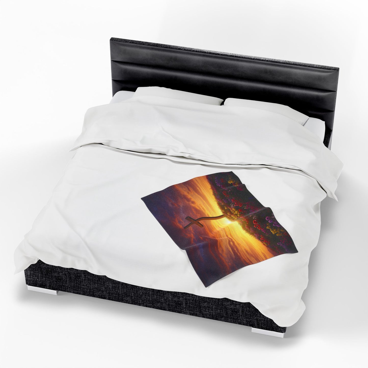 Velveteen Plush Blanket DaVinci Style Cross Hill Painting Christian Blanket Spiritual Decor Religious Throw Gift for Believers