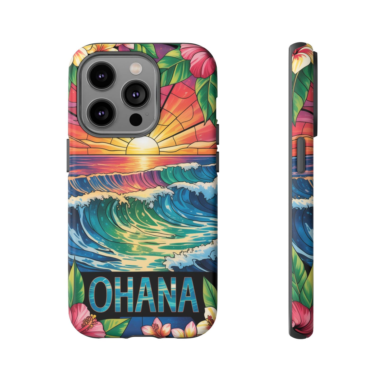Ohana iPhone Case Tropical Hawaiian Sunset Phone Cover Wave Floral Beach Art Cute Gift for iPhone Lovers