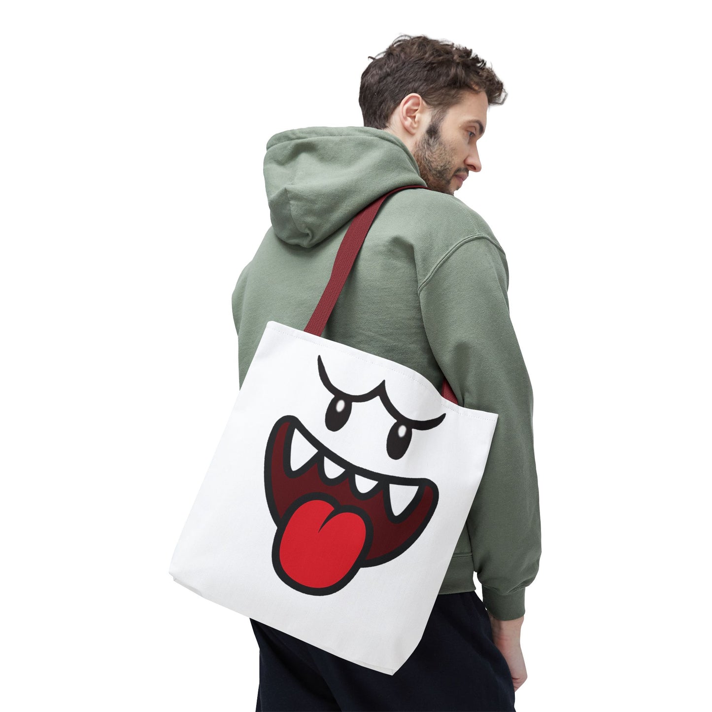 Funny Ghost Face Tote Bag, Spooky Halloween Shopping Bag, Creepy Cute Gamer Tote, Novelty Reusable Canvas Bag, Horror Themed Trick or Treat Bag