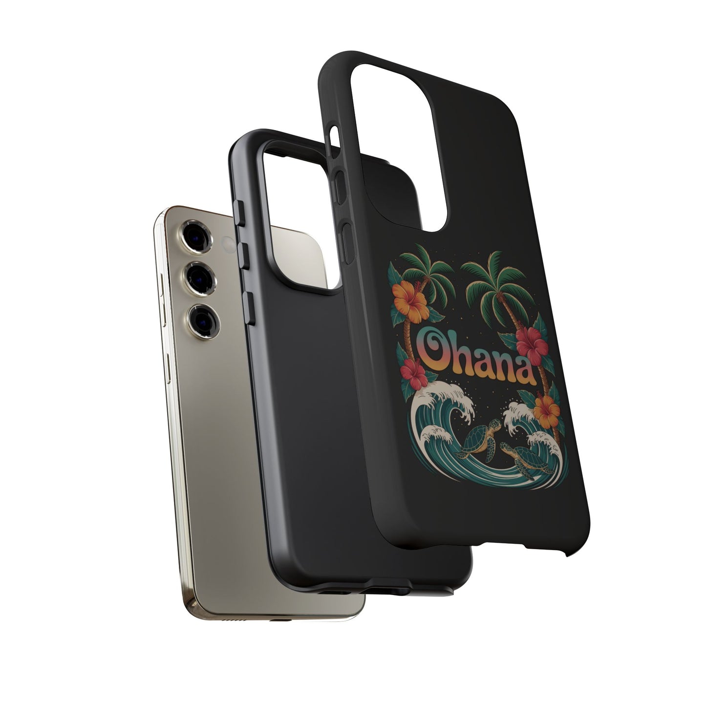 Tropical Ohana Samsung Case - Summer Beach Phone Cover - Hawaiian Palm & Hibiscus Design - Rugged & Glossy Protector for Galaxy