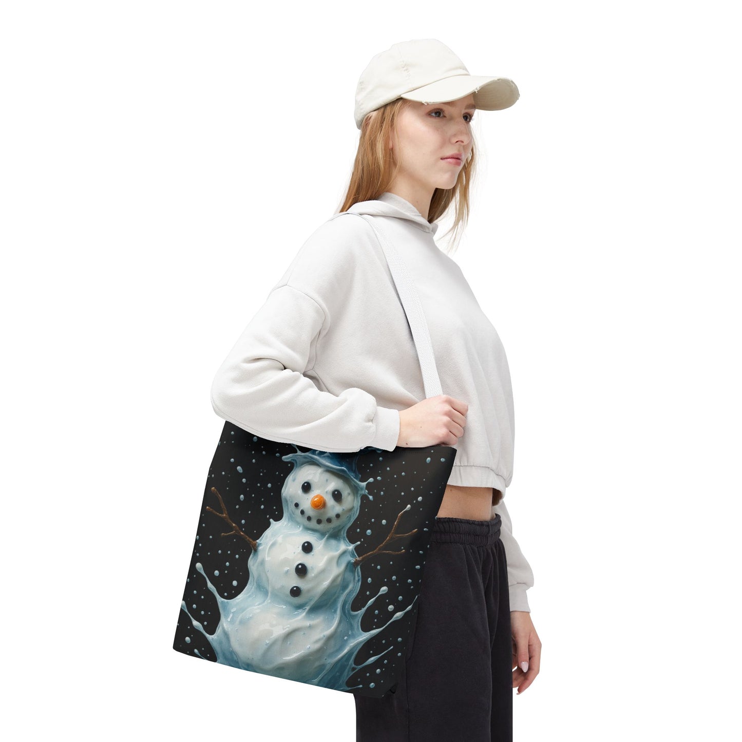 Winter Snowman Tote Bag, Festive Christmas Gift Bag, Holiday Shopping Tote, Snowy Season Accessory, Reusable Winter Art Bag For Everyday Use