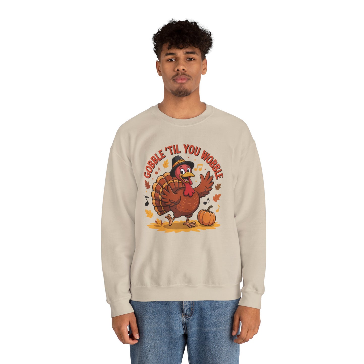 Gobble Til You Wobble Sweatshirt, Funny Cartoon Turkey Thanksgiving Crewneck, Dancing Turkey Fall Pullover, Cozy Friendsgiving Holiday Top