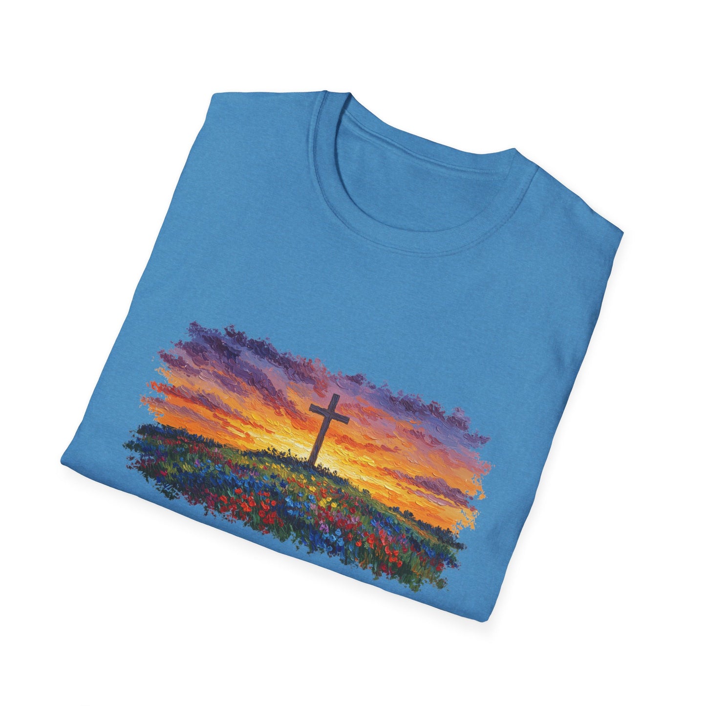 Van Gogh-Style Cross Sunset T-Shirt | Christian Faith Tee, Impressionist Nature Cross Shirt, Sunset Religious Art, Faith & Landscape Gift