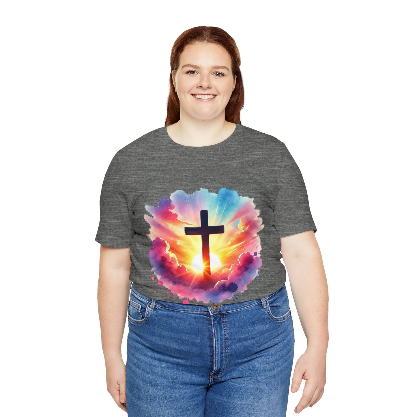 Faith Cross Sunburst Christian Tee | Inspirational Christian T-Shirt | Colorful Sunrise Cross Shirt | Faith Gifts for Women Men