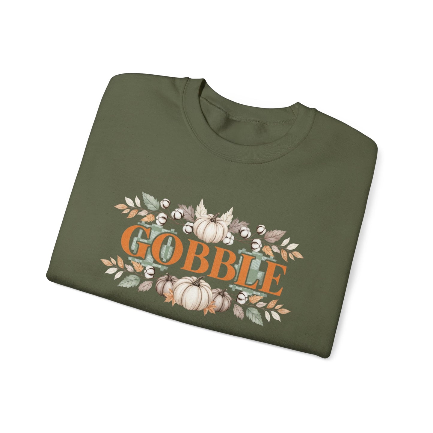Gobble Thanksgiving Sweatshirt, Neutral Fall Pumpkin Crewneck, Autumn Cotton Stems Leaves Pullover, Cozy Rustic Thanksgiving Top