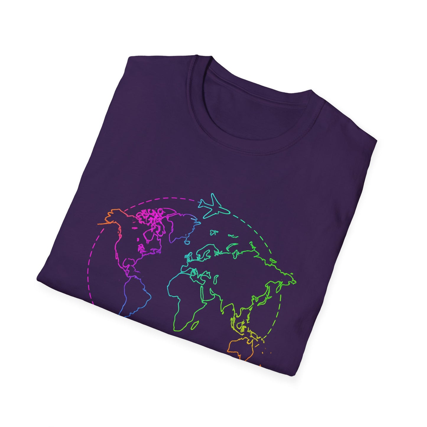 Adventure Awaits Neon Y2K Shirt - Retro Travel Tee, Rainbow Globe Graphic, Aesthetic Vacation Top, Y2K Gift for Travelers