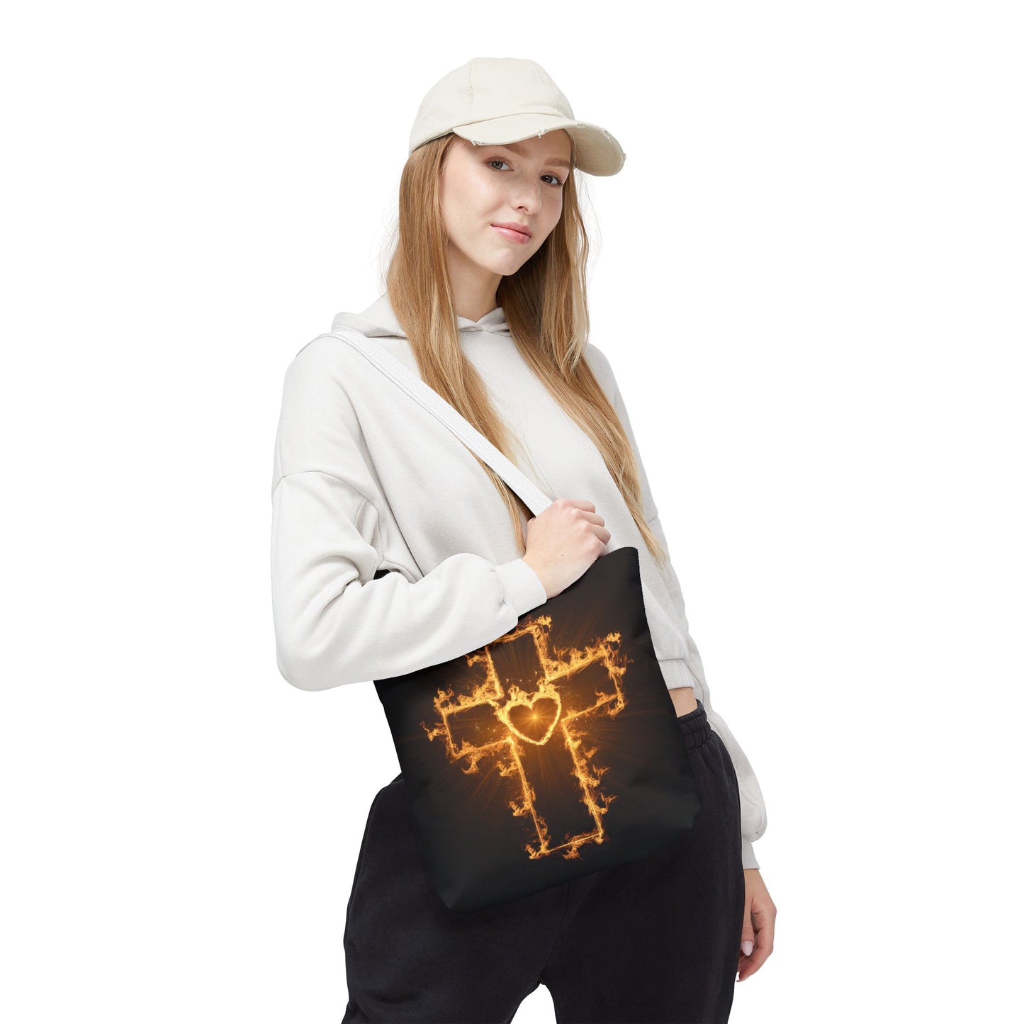 Stylish Flame Cross Tote Bag - Faith-Inspired Fashion
