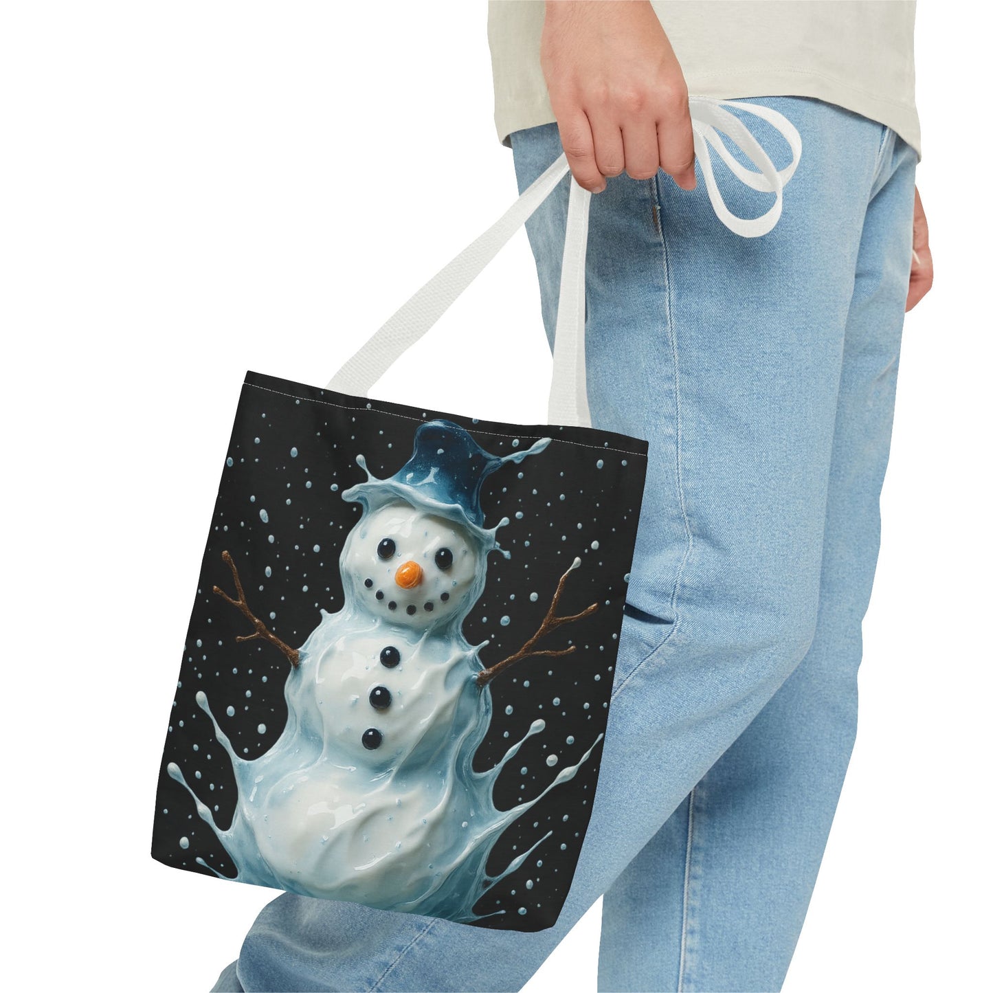 Winter Snowman Tote Bag, Festive Christmas Gift Bag, Holiday Shopping Tote, Snowy Season Accessory, Reusable Winter Art Bag For Everyday Use