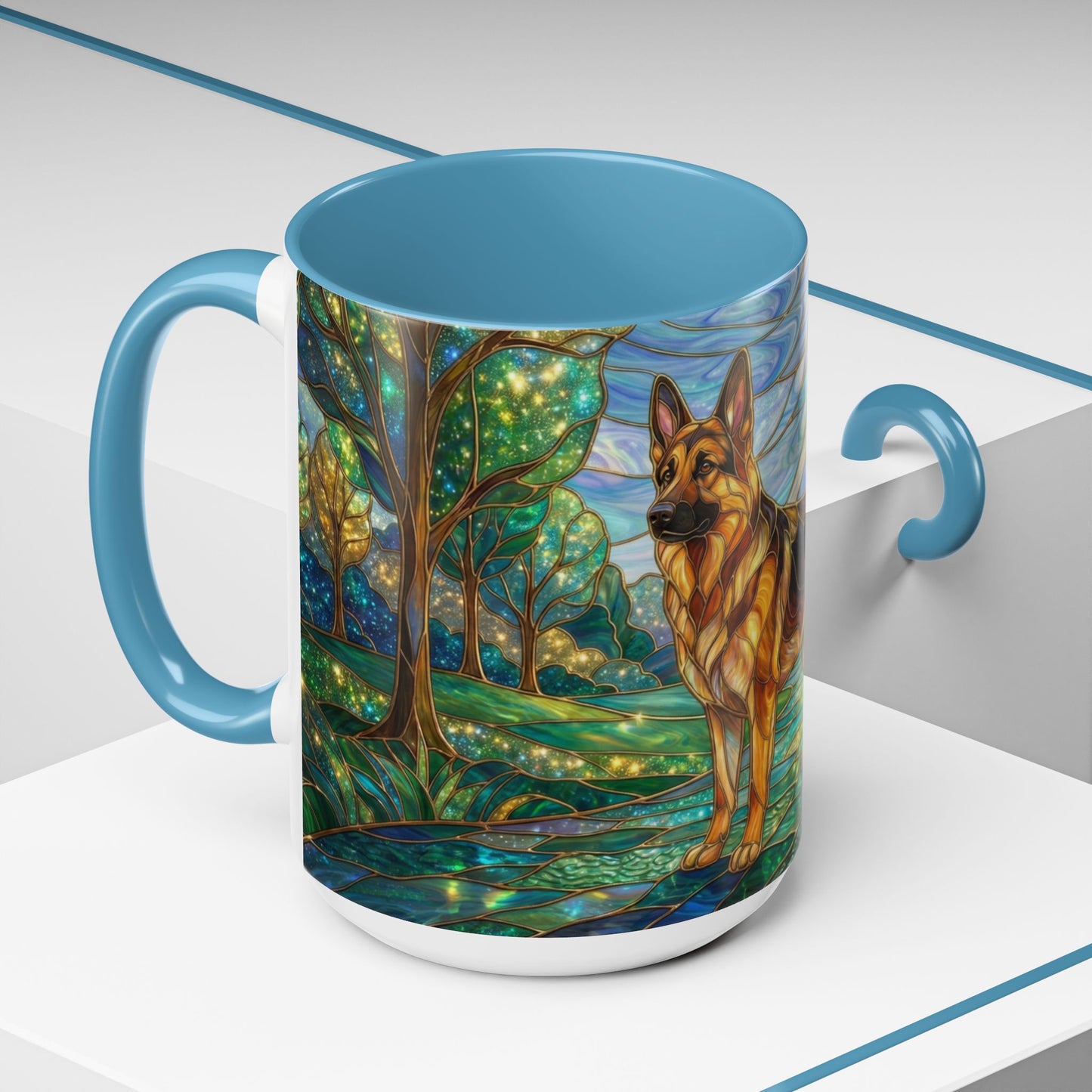 Stained Glass German Shepherd Mug, Dog Lover Coffee Mug, German Shepherd Art Cup, Pet Memorial Gift, Colorful Dog Mug, Nature Art Mug