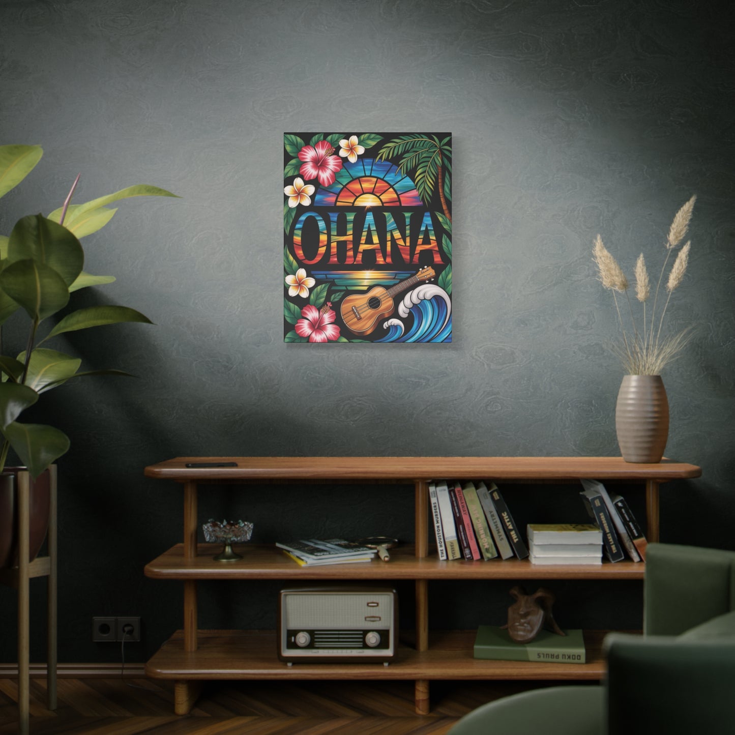 Ohana Canvas Wall Art - Hawaiian Tropical Sunset Print, Family Quote Home Decor, Aloha Vibes