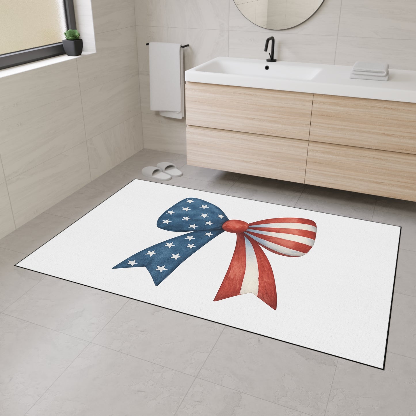Patriotic Bow Door Mat | 4th of July Mat | American Flag Doormat | USA Stars Stripes Rug | July 4th Entryway Decor | Red White Blue Rug
