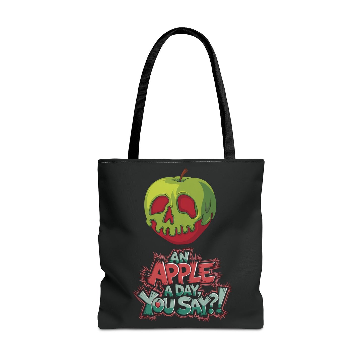 Spooky Halloween Tote Bag – Poison Apple Design – Funny Gothic Tote – Trick or Treat Bag – Creepy Apple Pun Gift – Black Tote Bag