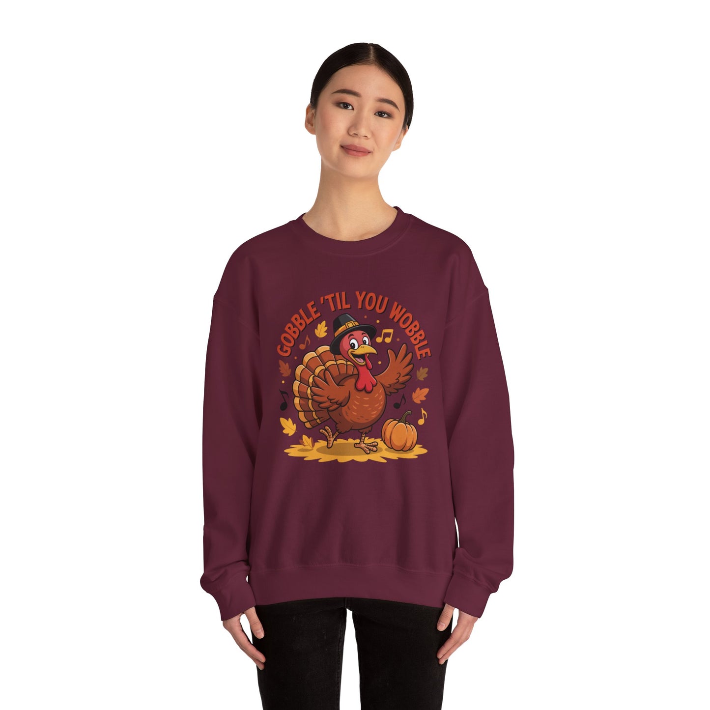 Gobble Til You Wobble Sweatshirt, Funny Cartoon Turkey Thanksgiving Crewneck, Dancing Turkey Fall Pullover, Cozy Friendsgiving Holiday Top