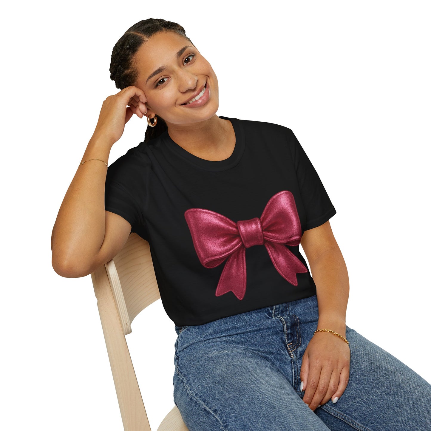 Metallic Burgundy Bow T-Shirt π | Elegant Cute Graphic Tee | Unisex Softstyle Shirt | Gift for Her, Aesthetic Outfit, Celebration Wear