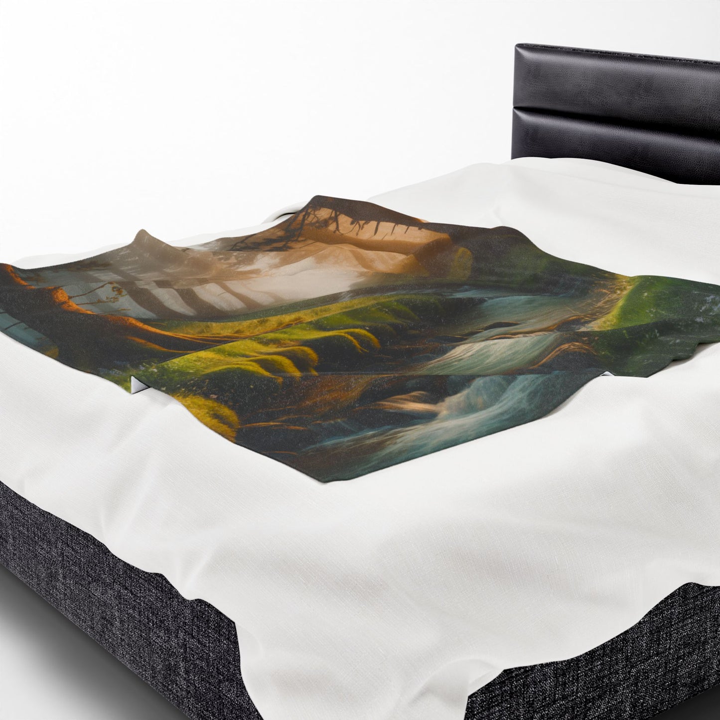 Serene Nature Velveteen Plush Blanket Cozy Décor for Home Nature Blanket Forest Throw with Stream
