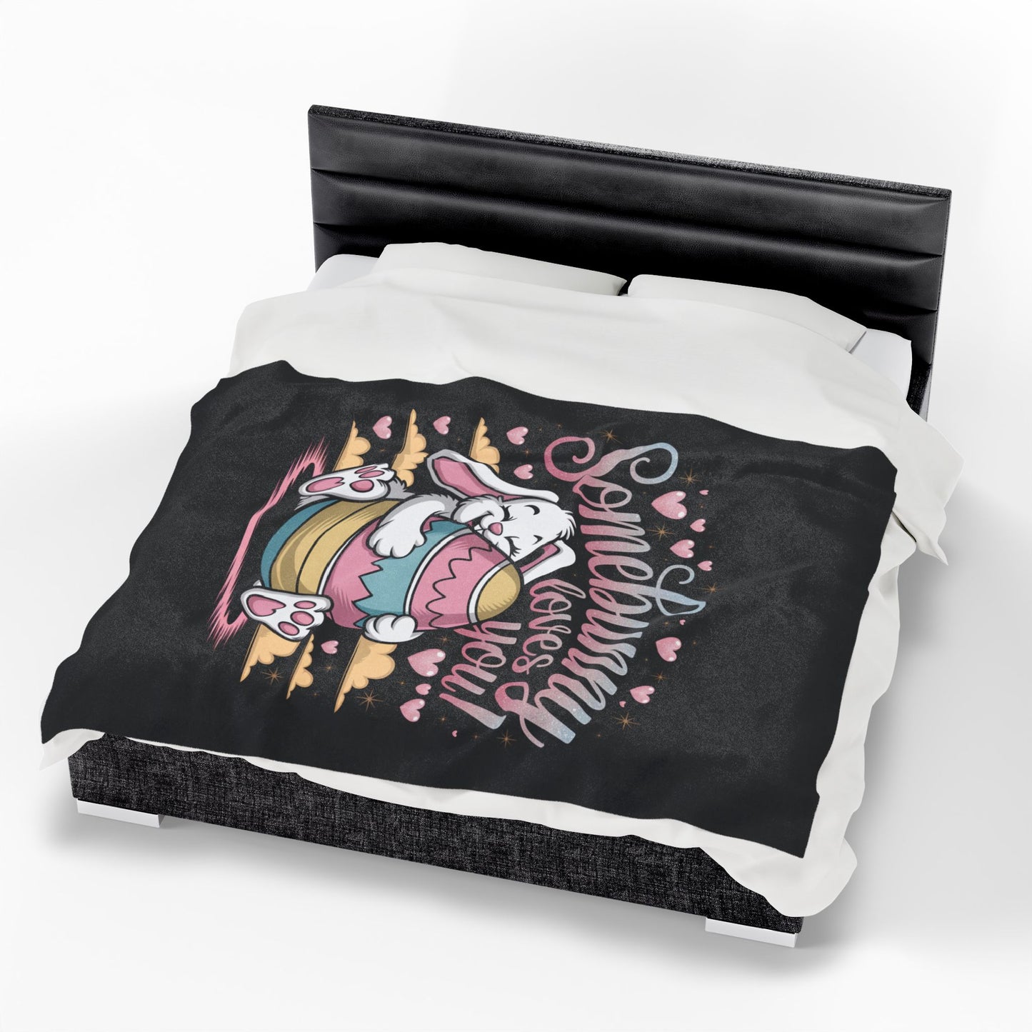 Plush Blanket Easter Bunny 'Somebunny Loves You' Easter Blanket Easter Throw Decor