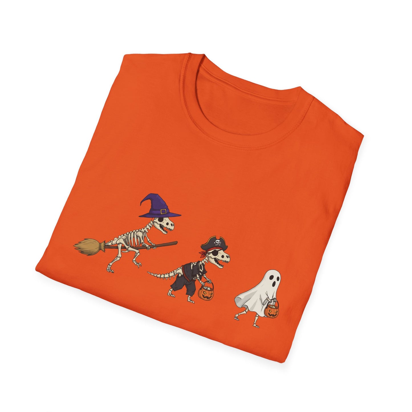 Halloween Dinosaur Skeleton Shirt - Trick-or-Treat Dino Tee, Funny T-Rex Ghost and Witch Costume Shirt, Spooky Cute Skeleton Tee, Unisex