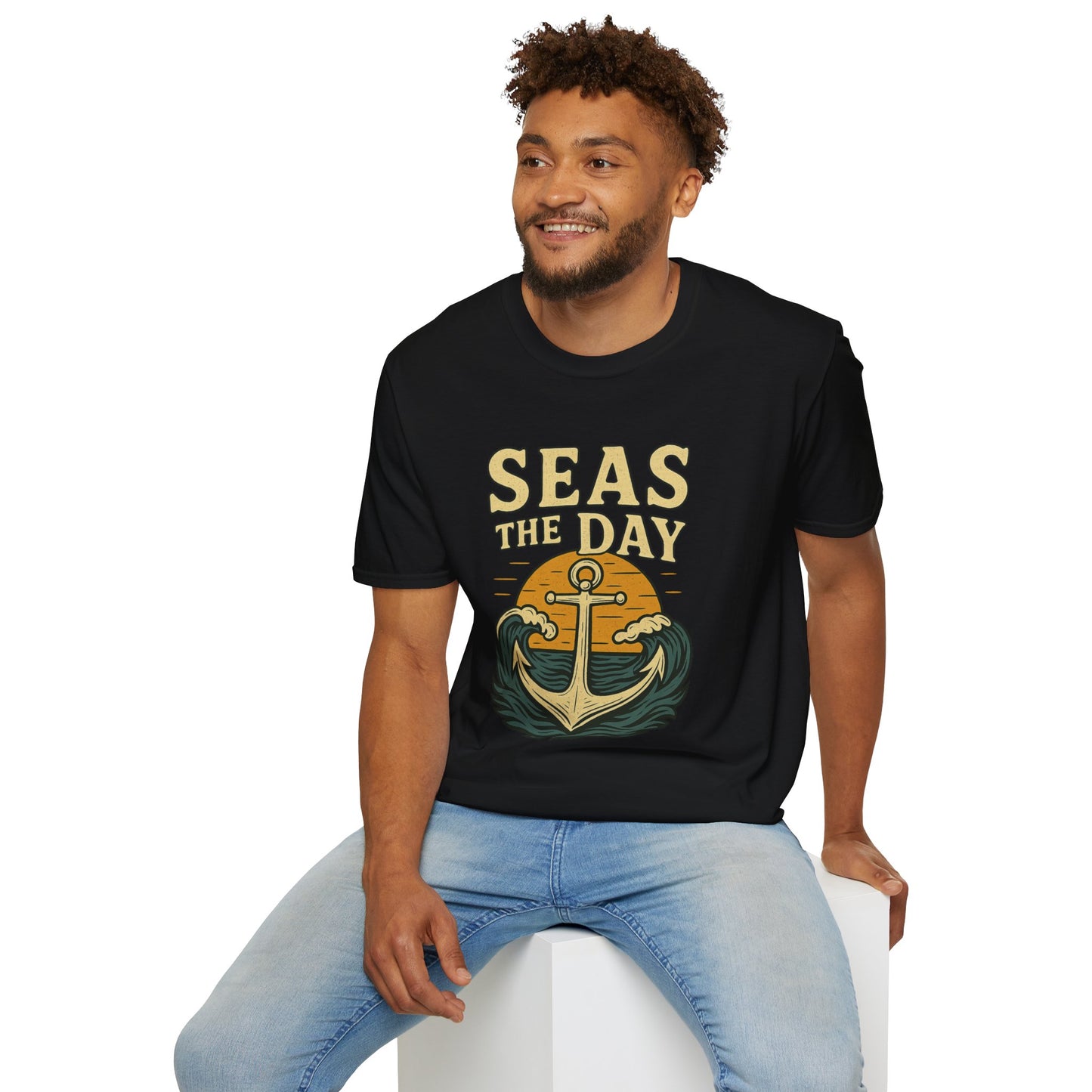 Seas the Day Shirt – Nautical Anchor Ocean Tee | Coastal Beach Graphic T-Shirt | Funny Seaside Pun Gift | Unisex Summer Travel Top