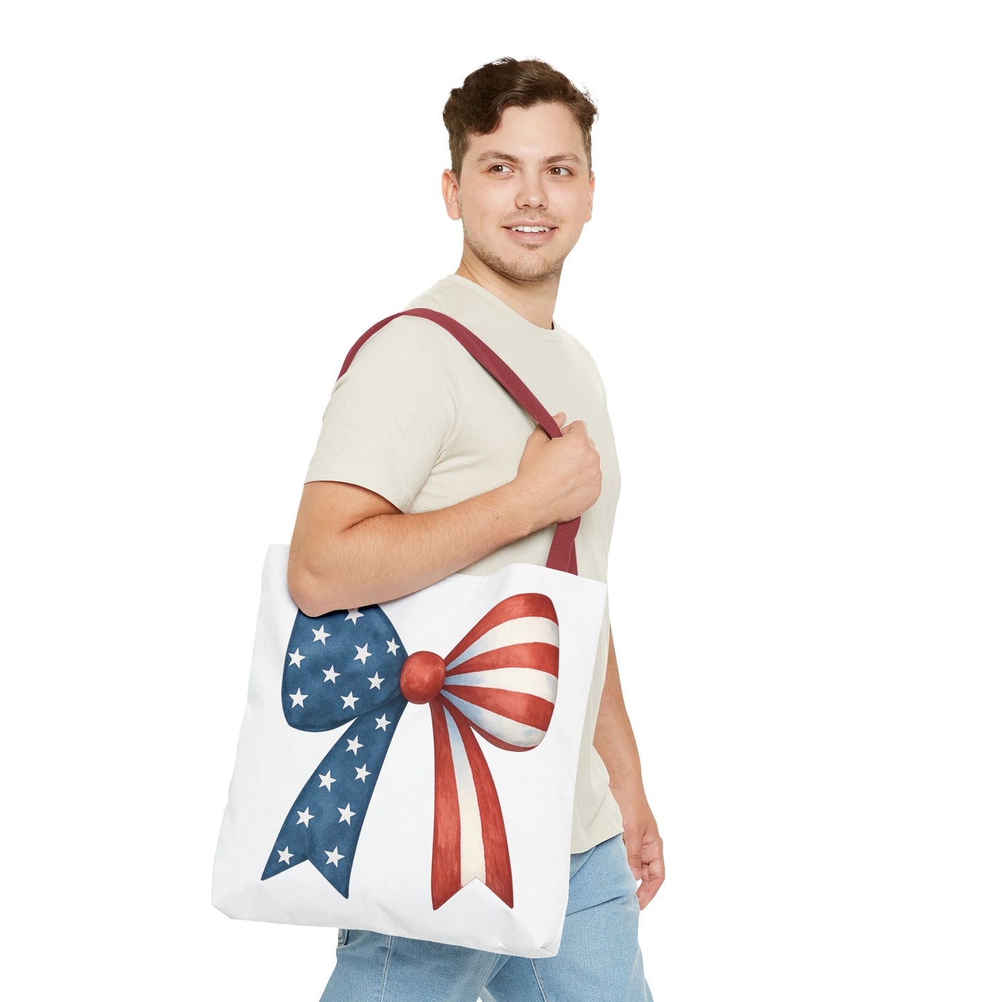 Patriotic Bow Tote Bag | 4th of July Reusable Bag | American Flag Tote | USA Stars Stripes Bag | Independence Day Gift | USA Market Bag