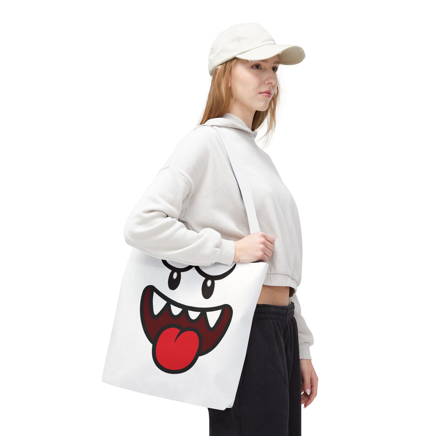 Funny Ghost Face Tote Bag, Spooky Halloween Shopping Bag, Creepy Cute Gamer Tote, Novelty Reusable Canvas Bag, Horror Themed Trick or Treat Bag