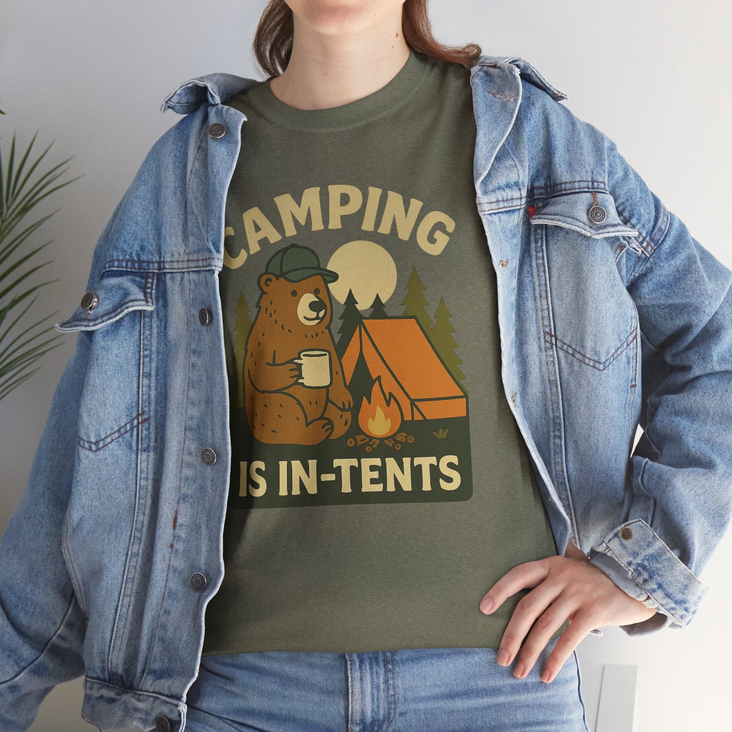 Camping Is In-Tents Funny Bear Camping Tee - Cute Outdoorsy Pun Shirt - Retro Campfire Graphic, Nature Lover Gift, Unisex Adventure Apparel