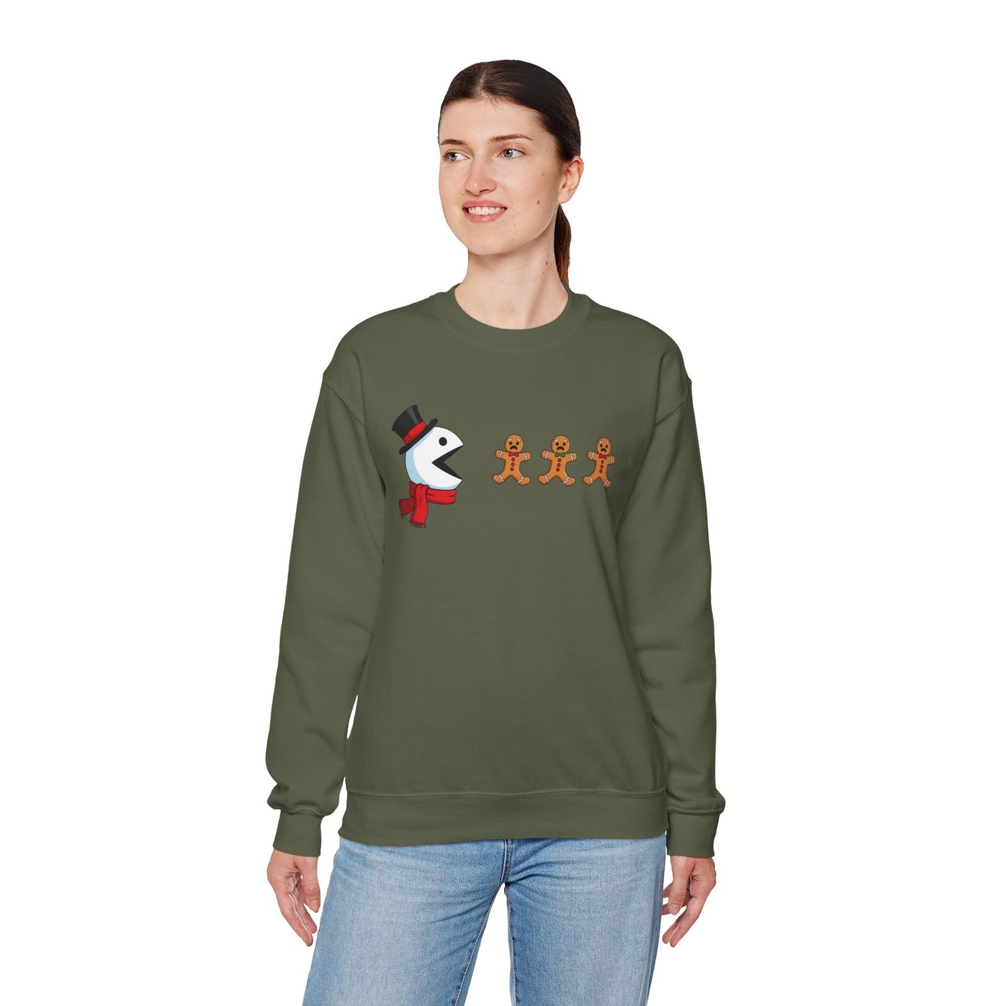 Funny Snowman And Gingerbread Sweatshirt, Cute Christmas Crewneck, Holiday Winter Sweater, Festive Graphic Pullover For Men And Women