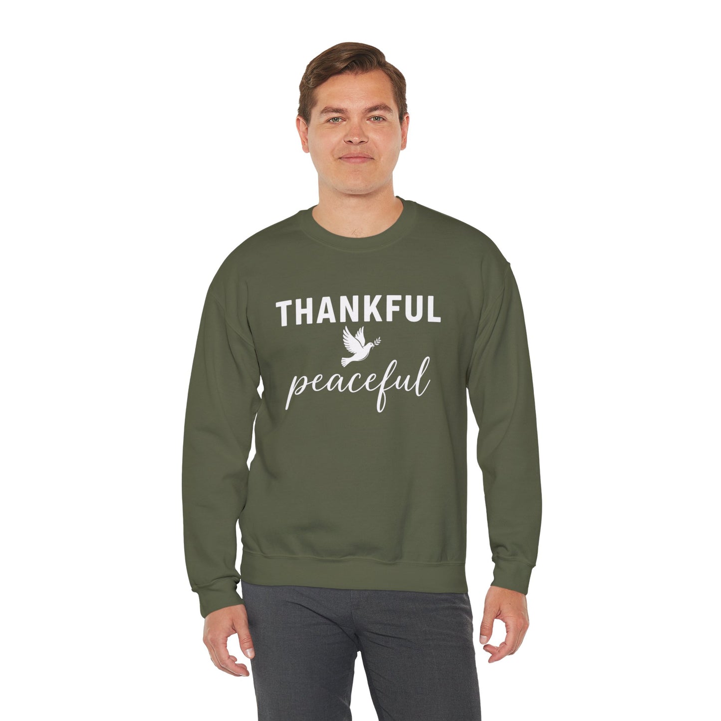 Thankful Peaceful Sweatshirt, Inspirational Quote Crewneck, Positive Message Sweater, Gratitude Gift, Cozy Faith Based Pullover