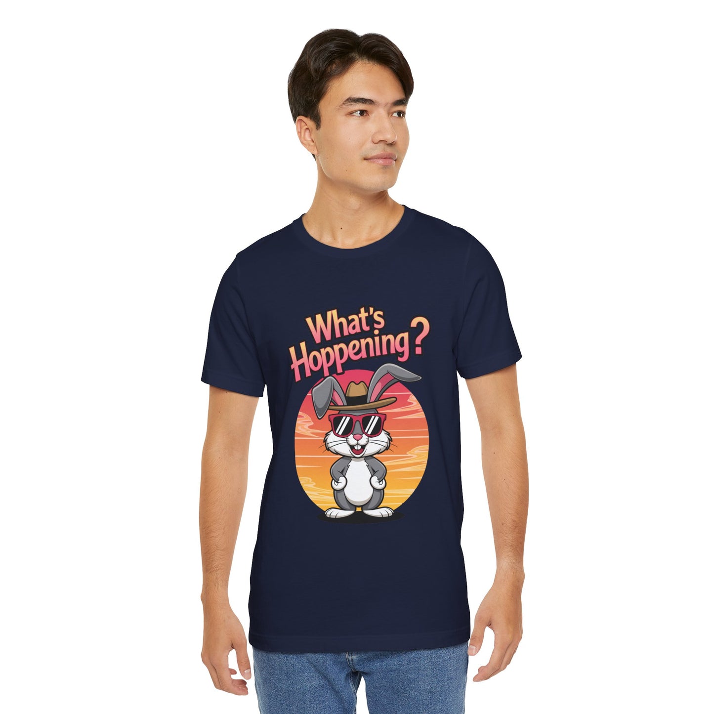 What’s Hoppening Funny Bunny Shirt – Cute Rabbit Pun T-Shirt – Sunset Graphic Tee for Animal Lovers, Easter, and Pun Enthusiasts