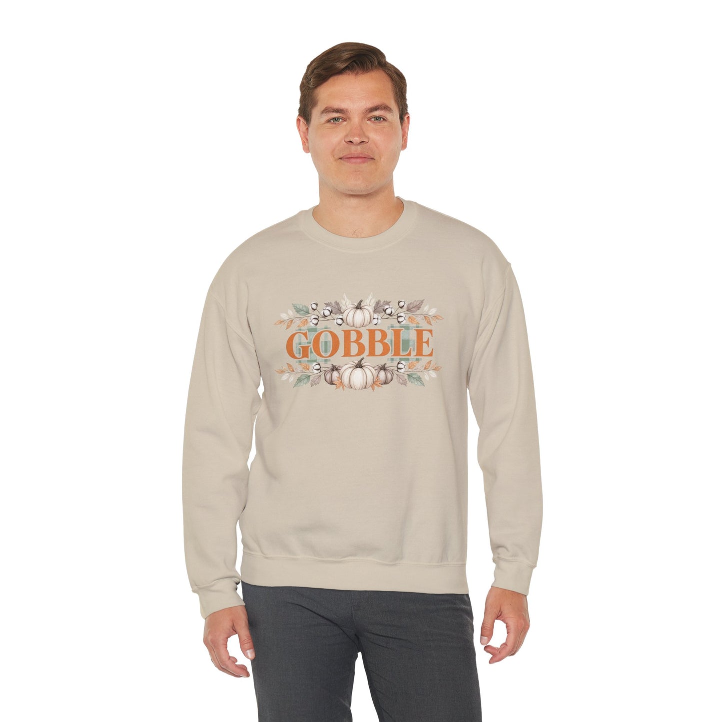 Gobble Thanksgiving Sweatshirt, Neutral Fall Pumpkin Crewneck, Autumn Cotton Stems Leaves Pullover, Cozy Rustic Thanksgiving Top