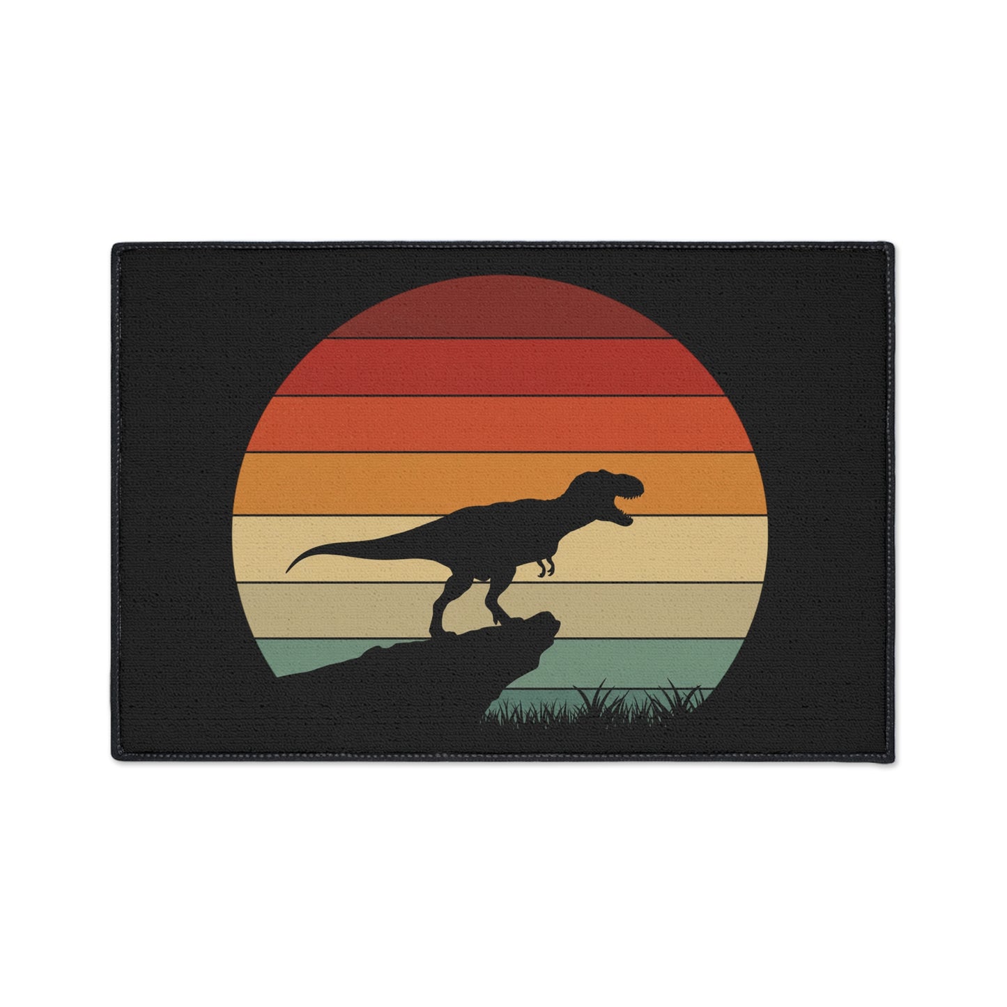 Retro T-Rex Sunset Floor Mat | Heavy Duty Playroom Rug - Non-Slip Dinosaur Entrance Mat for Kids Room, Home, Nursery Decor