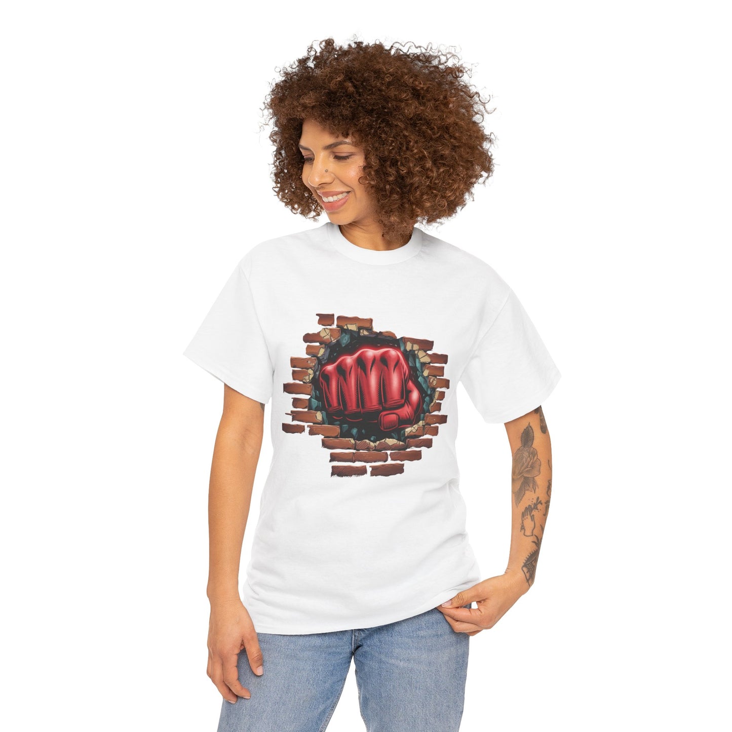 Impact Fist Graphic T-Shirt – Punch Through Brick Wall Design | Bold Streetwear Tee for Fighters, Gym & Edge-Lovers