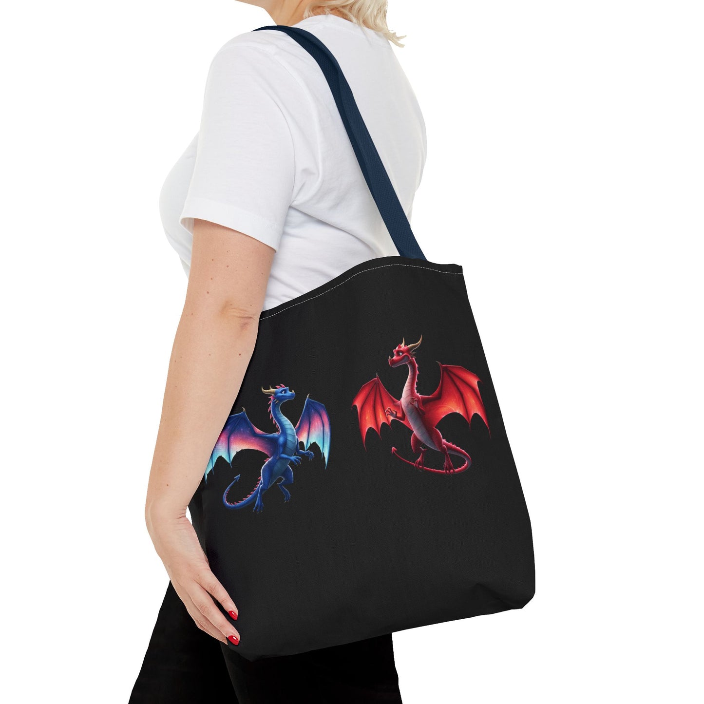 Double-Sided Fantasy Dragon Tote Bag - Cute Green & Blue-Red Dragons, Eco Canvas Book Lover Gift, Reusable Shopping Tote