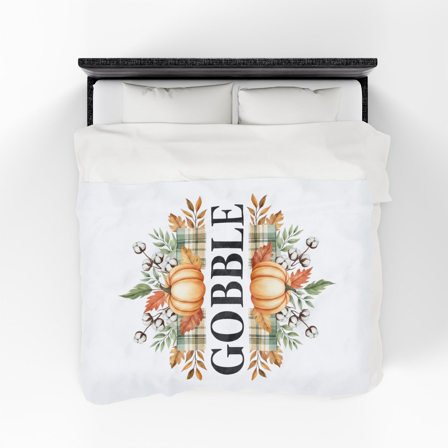 Gobble Fall Blanket, Thanksgiving Throw Blanket With Pumpkins And Leaves, Cozy Autumn Decor, Soft Fleece Blanket Gift For Family Gatherings