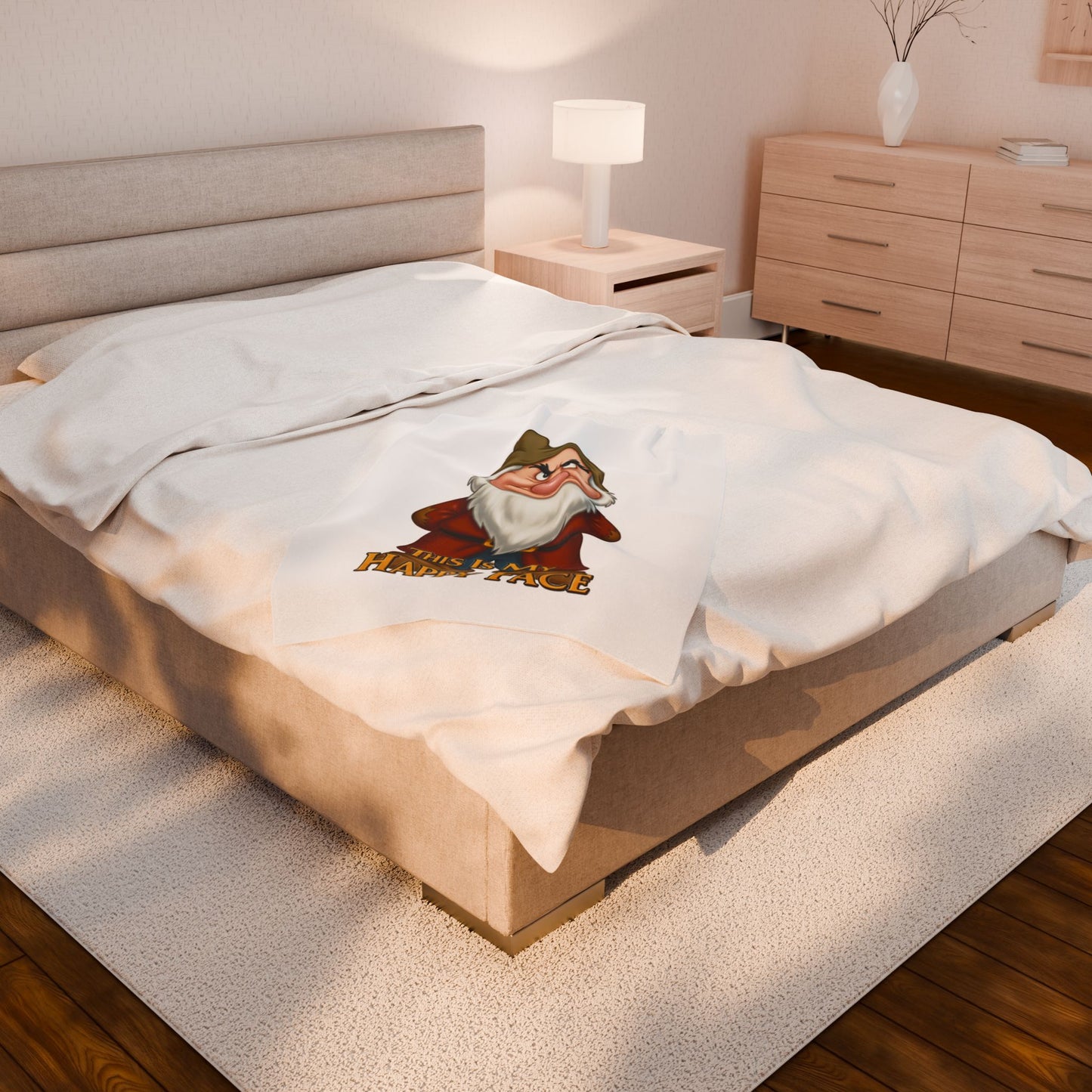 Funny Velveteen Plush Blanket with a Grumpy Dwarf - "This is My Happy Face"