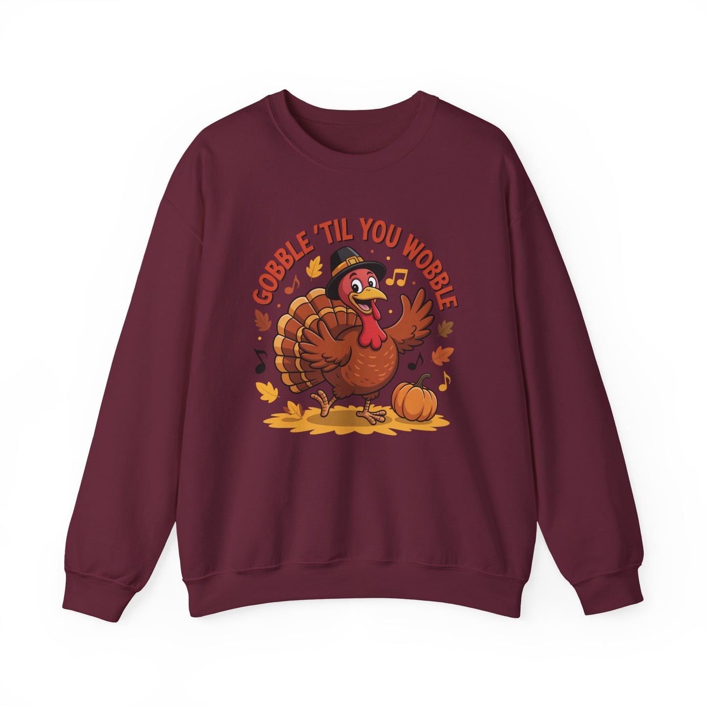 Gobble Til You Wobble Sweatshirt, Funny Cartoon Turkey Thanksgiving Crewneck, Dancing Turkey Fall Pullover, Cozy Friendsgiving Holiday Top