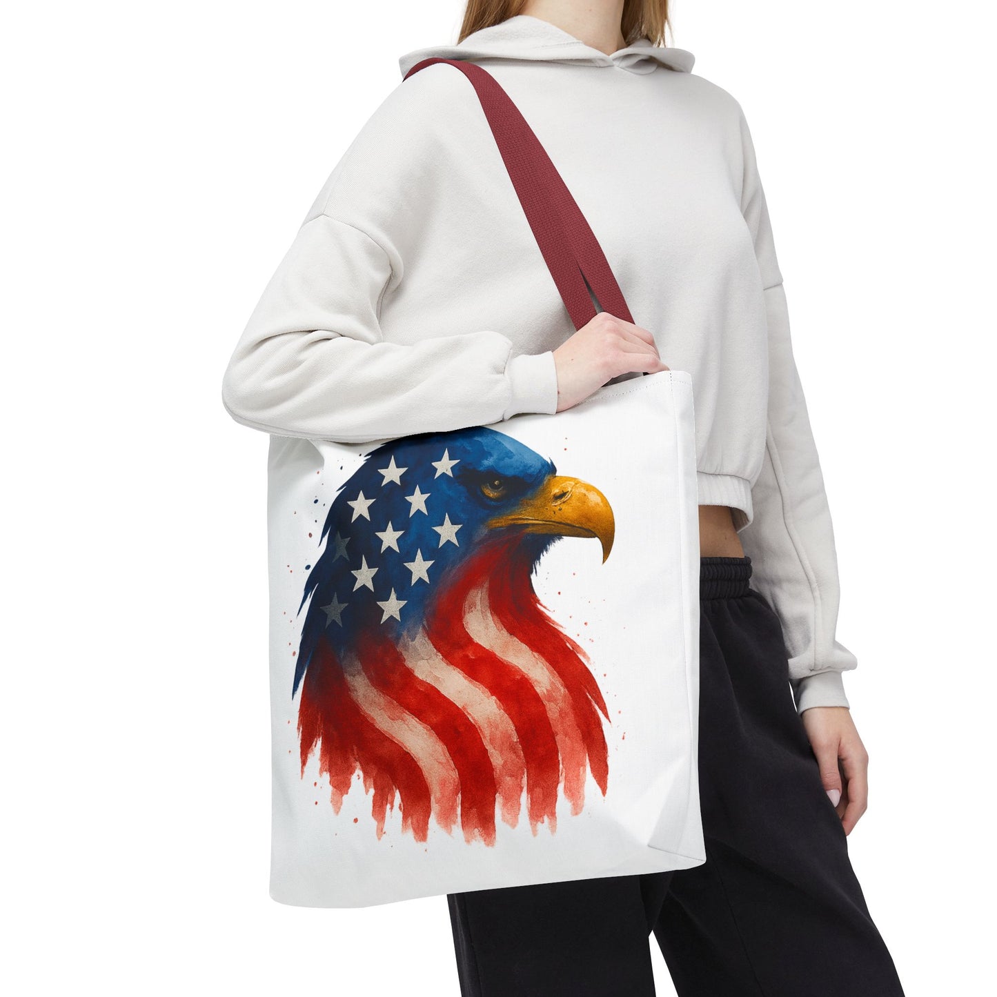 Patriotic Eagle Tote Bag USA Flag Canvas Carryall - Eco-Friendly Independence Day, Memorial Day Gift for Veterans, Reusable Shopping Bag