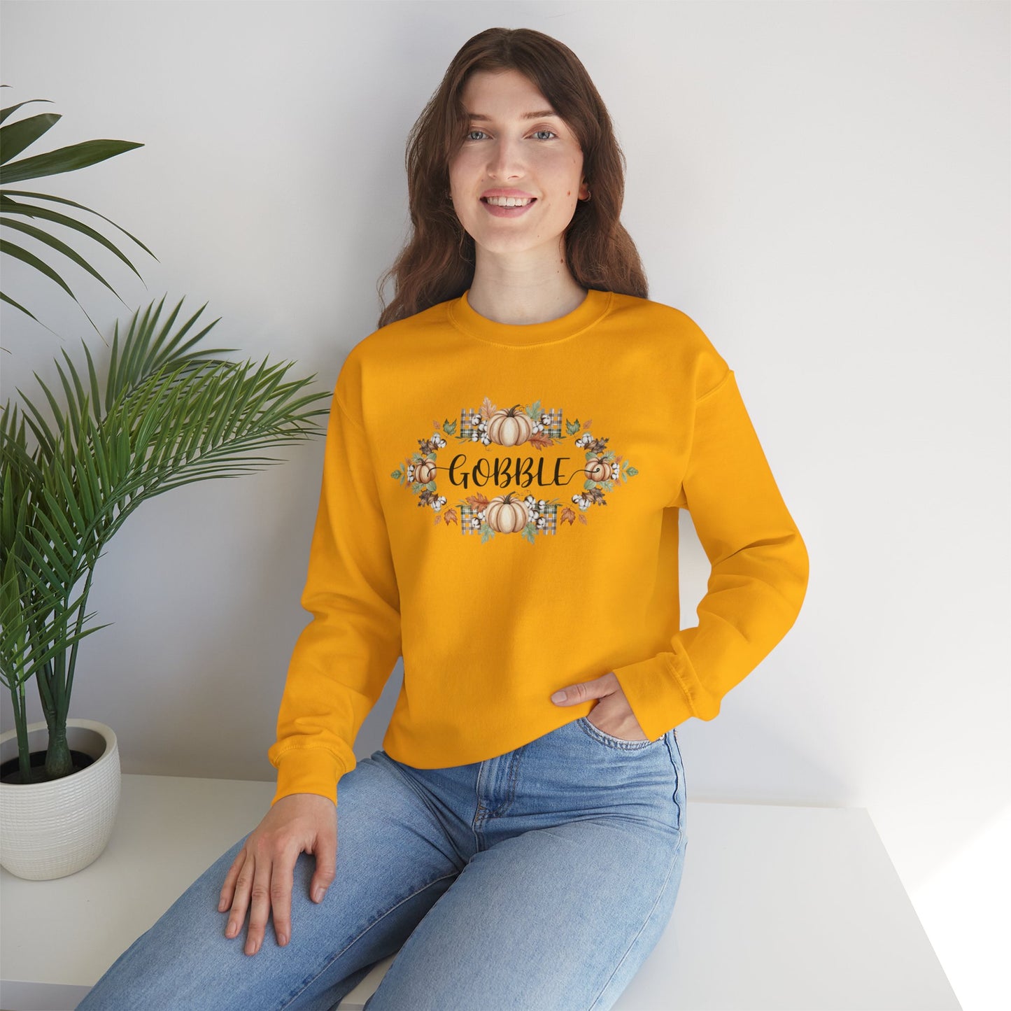 Gobble Thanksgiving Sweatshirt, Rustic Fall Turkey Crewneck, Autumn Pumpkin Floral Pullover, Thanksgiving Outfit Sweater Gift